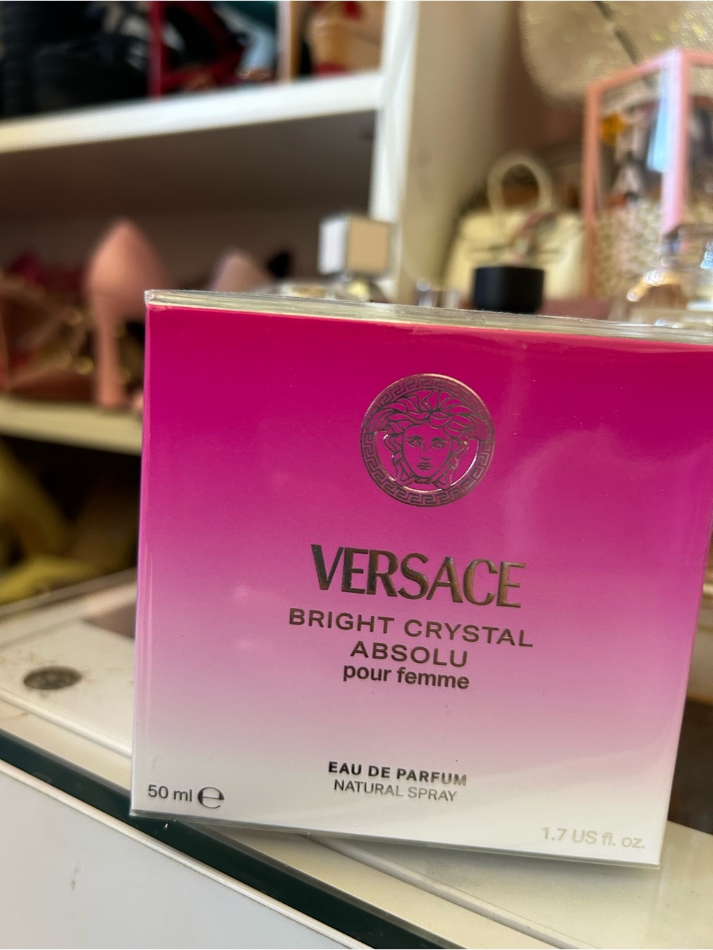 Versace Bright Crystal Absolu Pink Gradient Box with Gold Logo